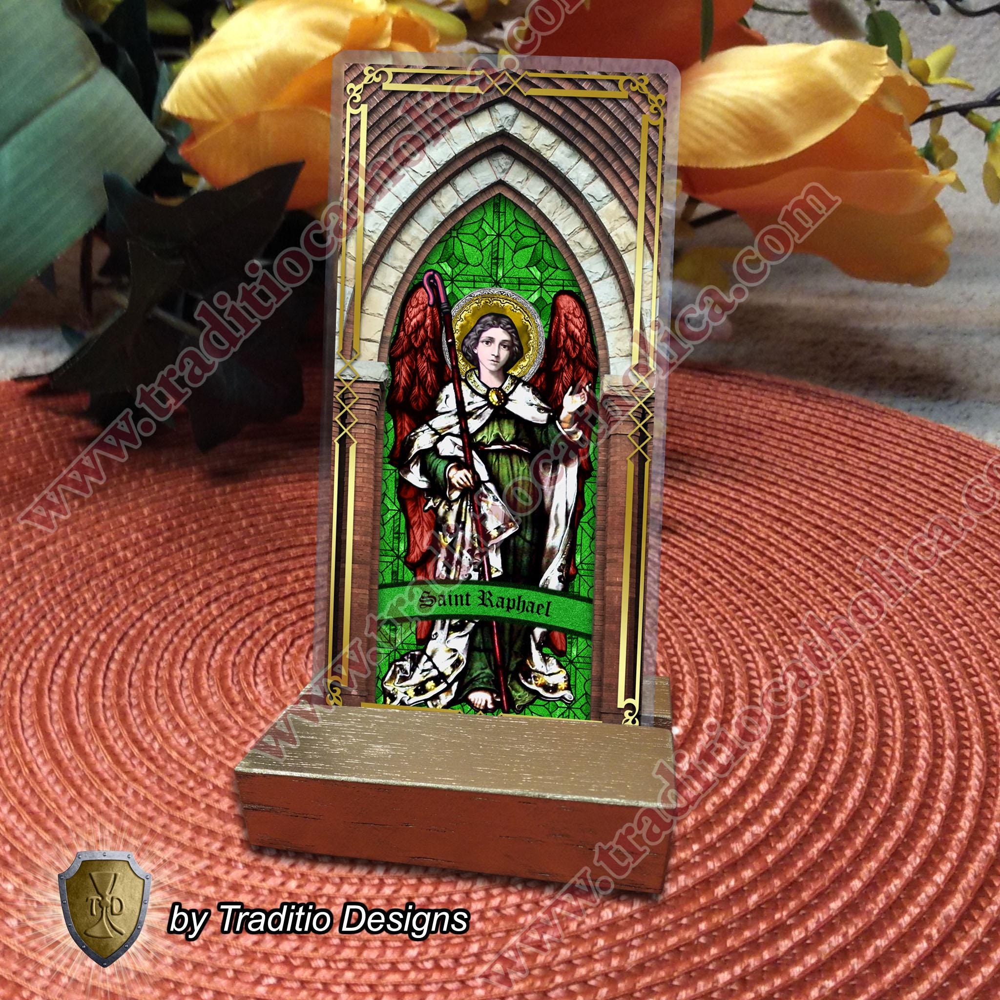 St. Saint Raphael Archangel Laminated Holy Prayer Cards. Stained Glass ...