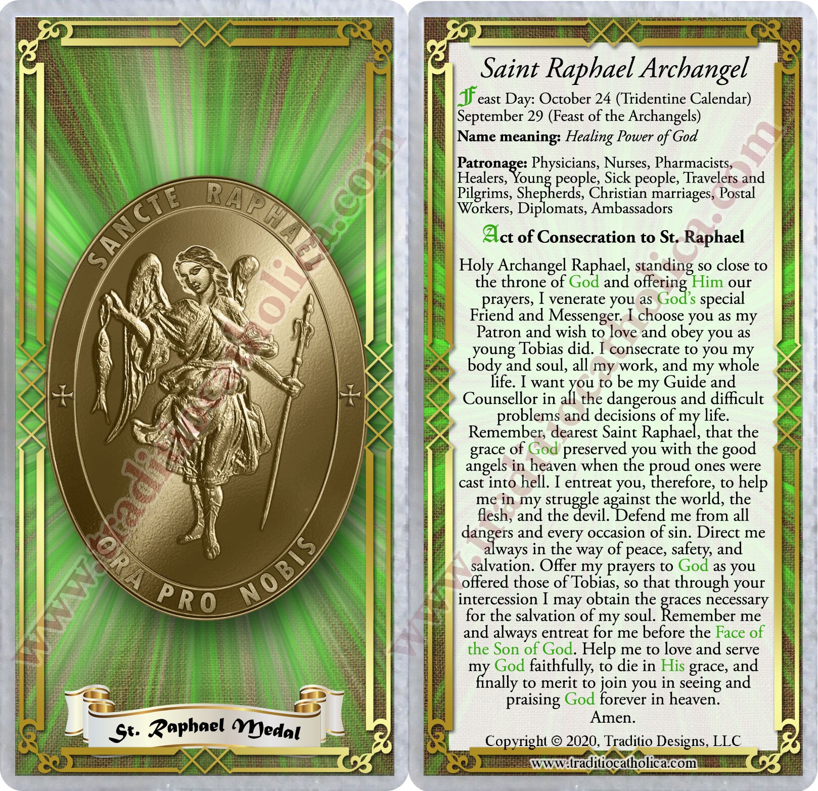 St. Saint Raphael Archangel Laminated Holy Prayer Cards. - Etsy Norway