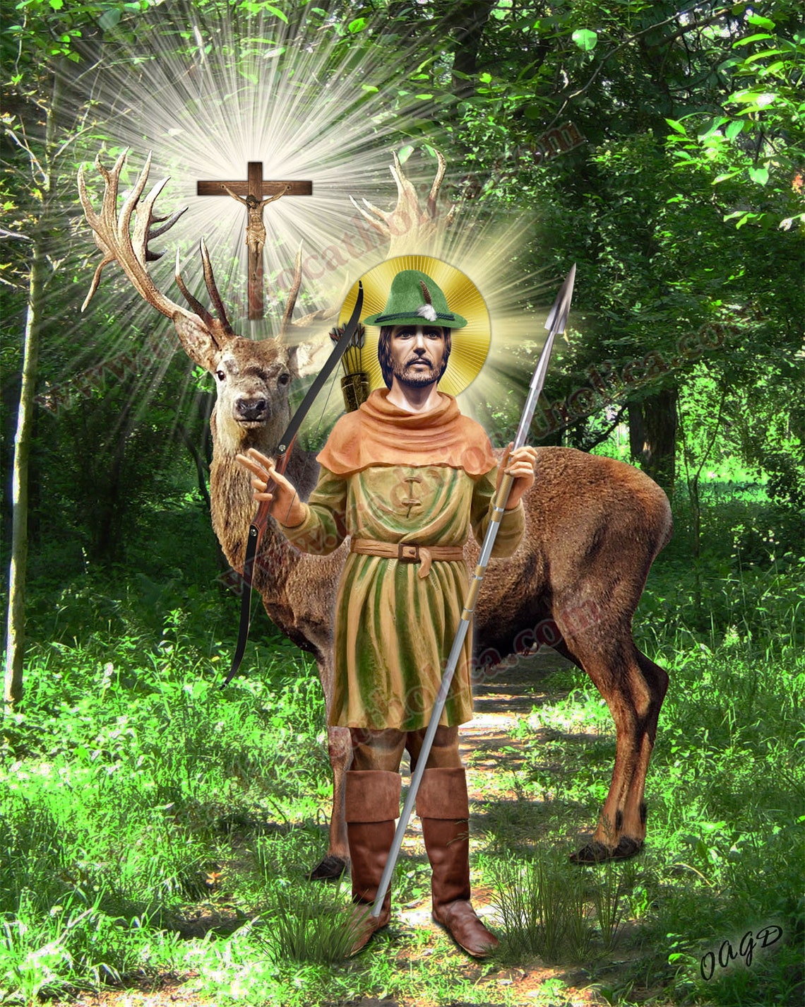 Saint St Hubert patron of hunters Statue and stained glass Etsy