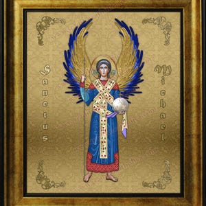 Saint Michael handcrafted framed prints in various sizes and styles.