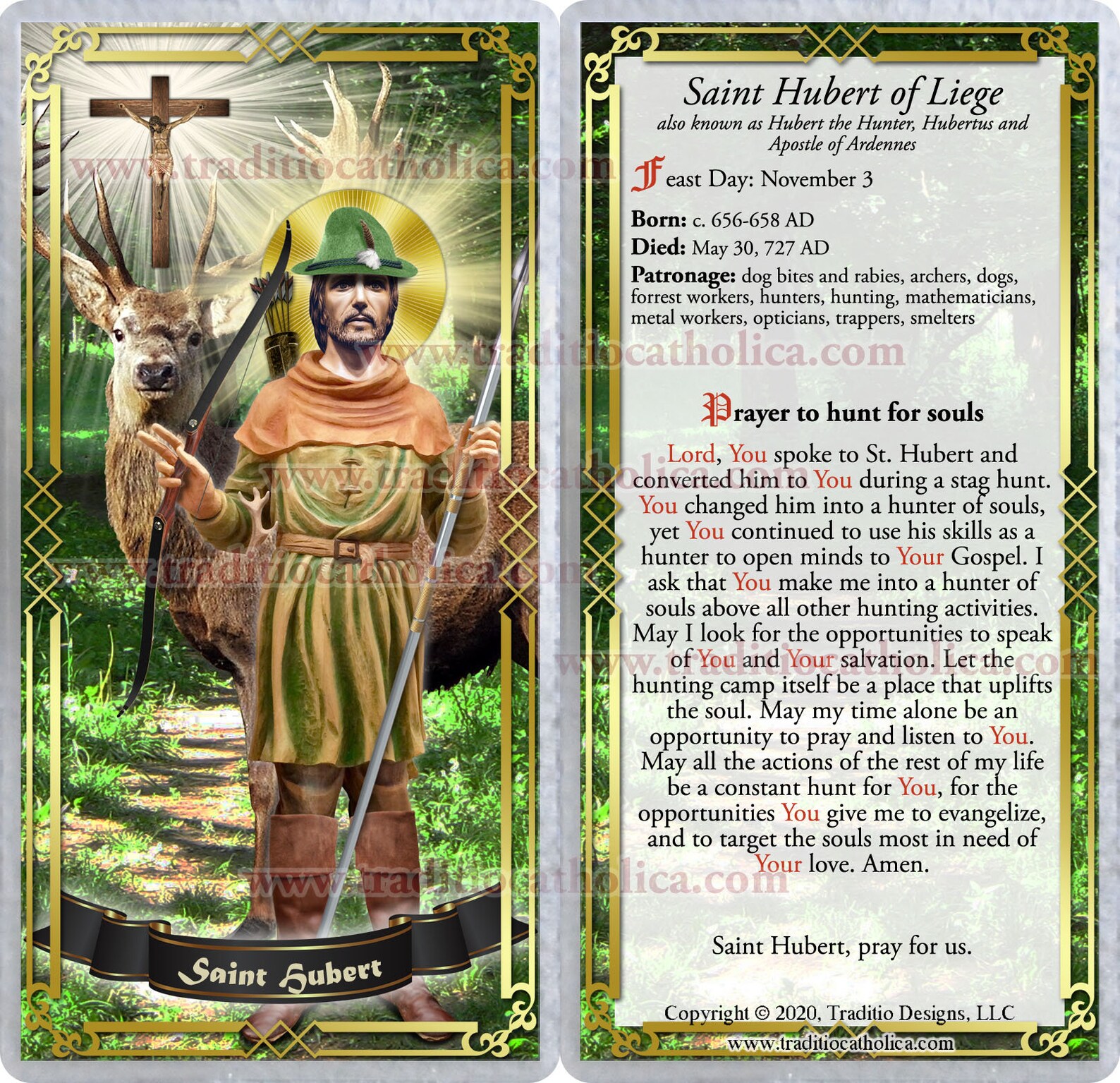 Saint Hubert patron of hunters and hunting laminated Prayer Etsy