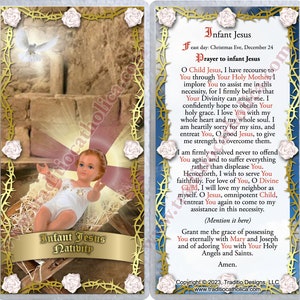 Infant Jesus Catholic Holy Prayer Card. Baby Jesus Prayer Card. Jesus ...