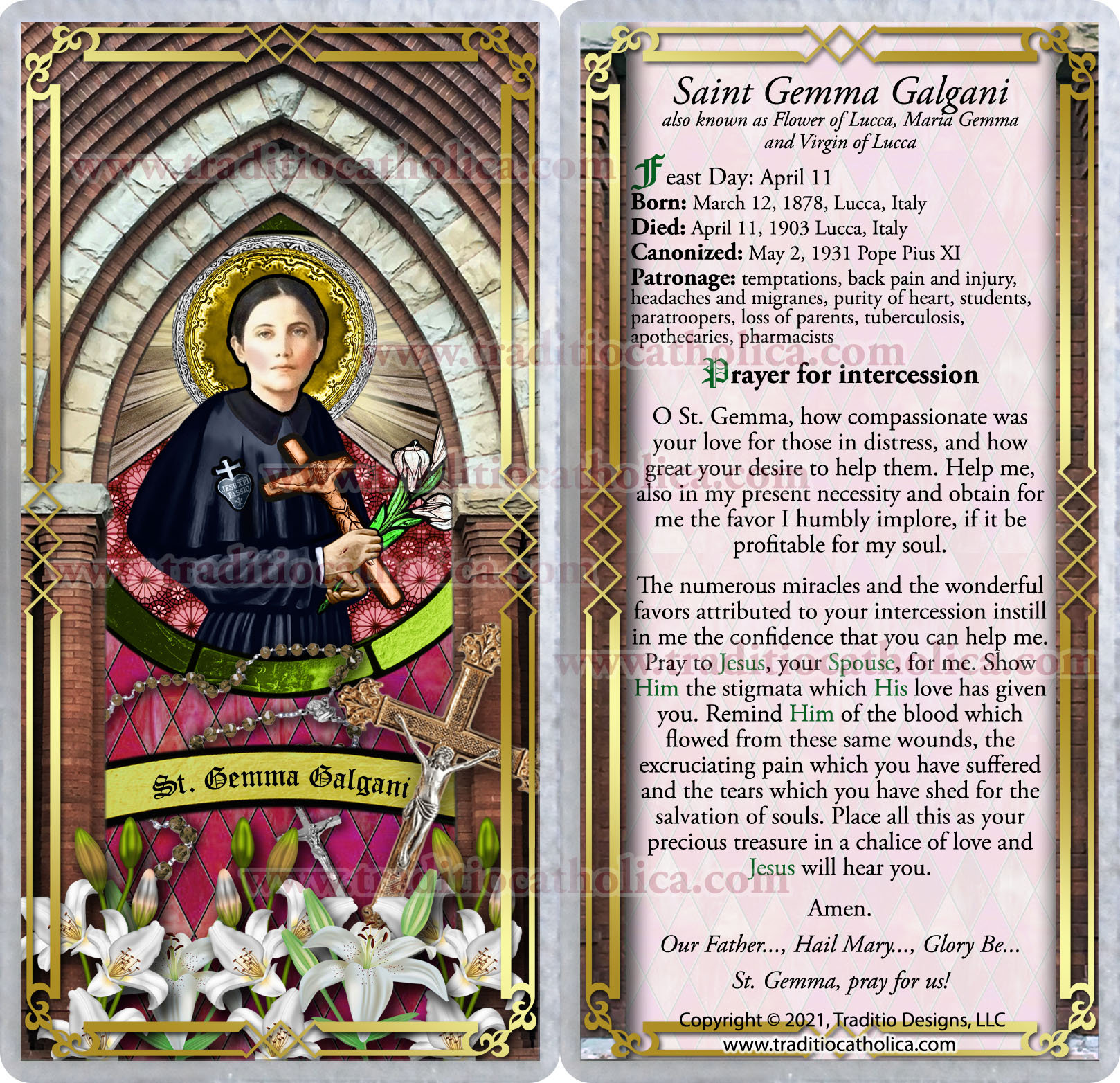 Saint Gemma Galgani Patron of Back Pain Laminated Holy Prayer Etsy