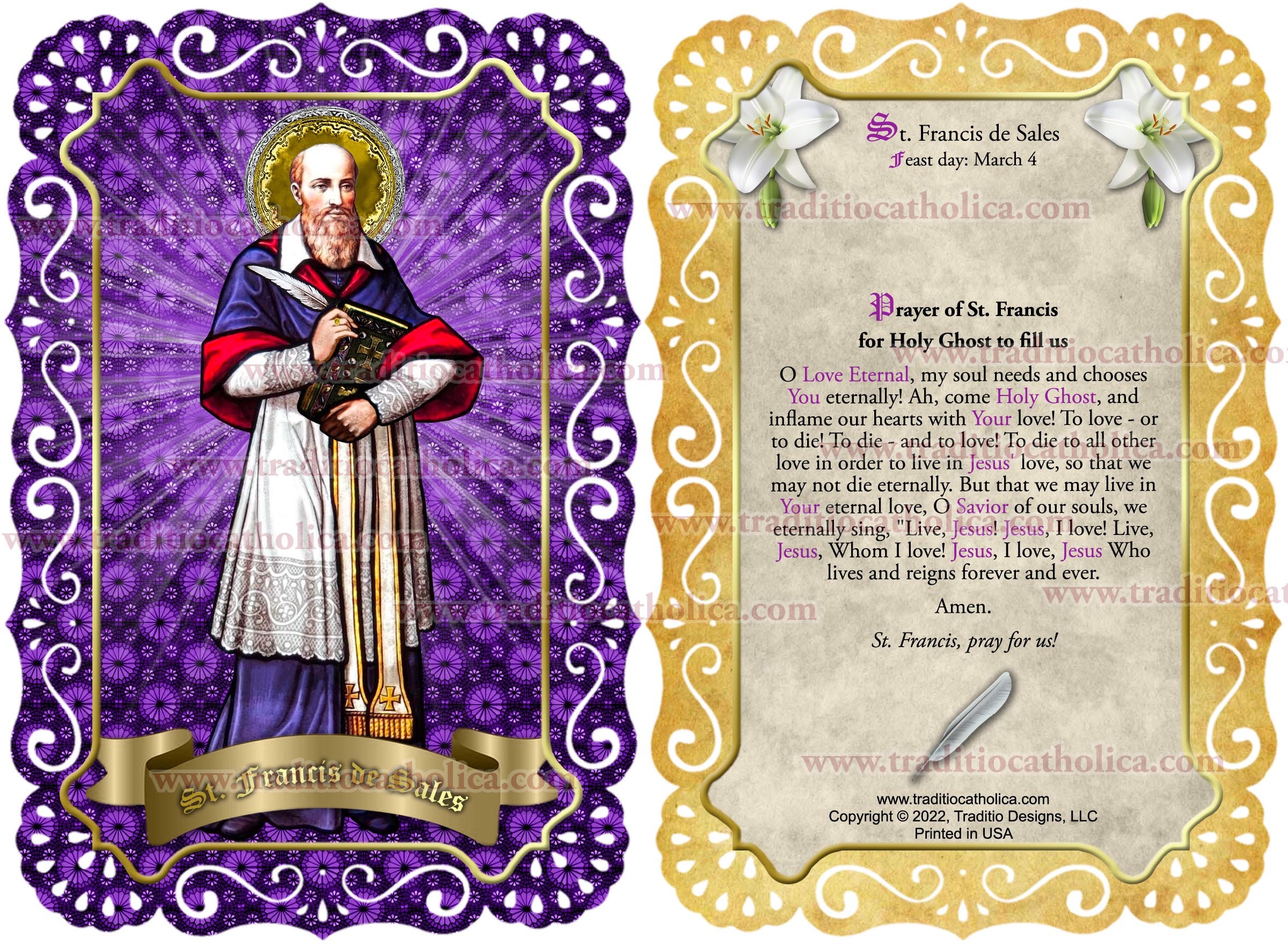 Saint Francis De Sales France Laminated Holy Prayer Cards. Etsy