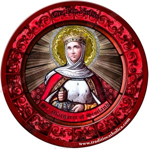 Saint St. Margaret of Scotland, patron of child death and large families Stained Glass round 4 inch magnet. St Margaret stained glass art.