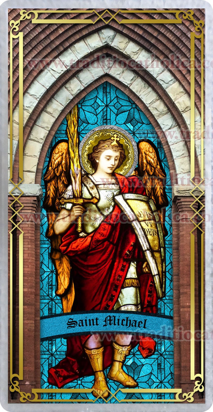 四大天使のステンドグラスラミネート加工聖なる祈りカードセット。聖