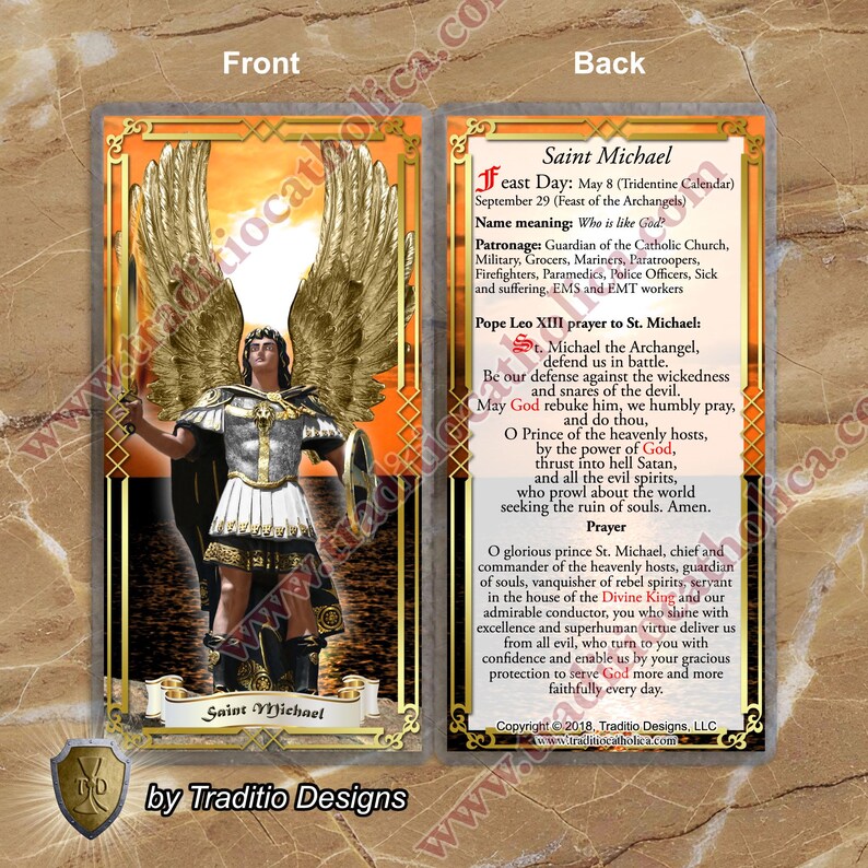 St. Saint Michael Archangel Laminated Holy Prayer Cards. Stained Glass ...