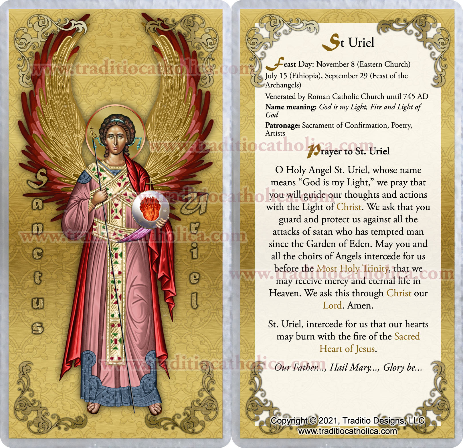 St. Saint Uriel Archangel Laminated Holy Prayer Cards. Stained Etsy