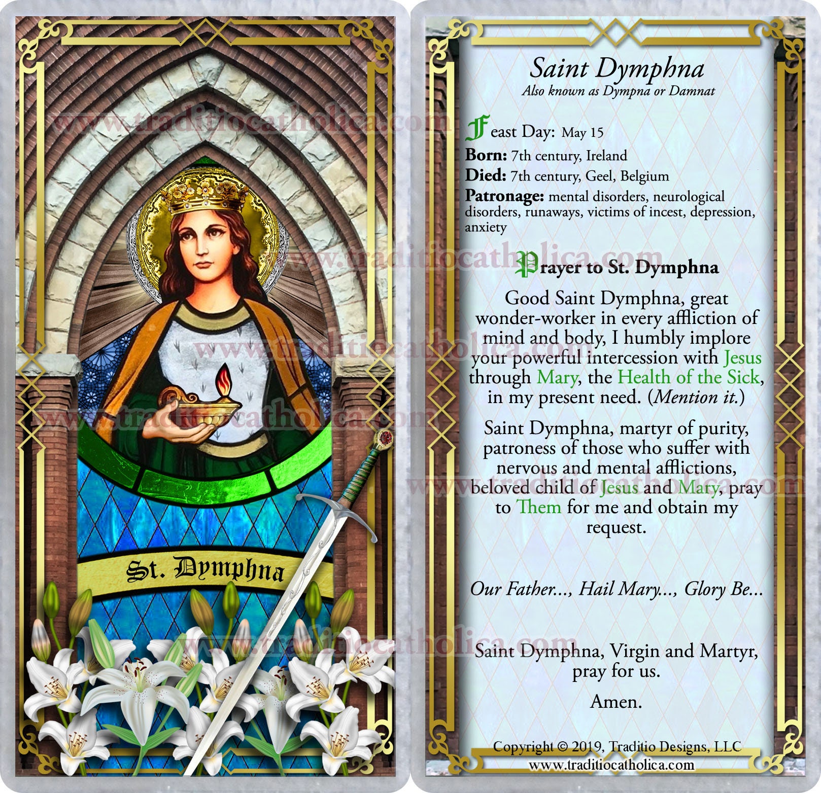 Saint Dymphna, Ireland Laminated Holy Prayer Cards. Mental Illness ...