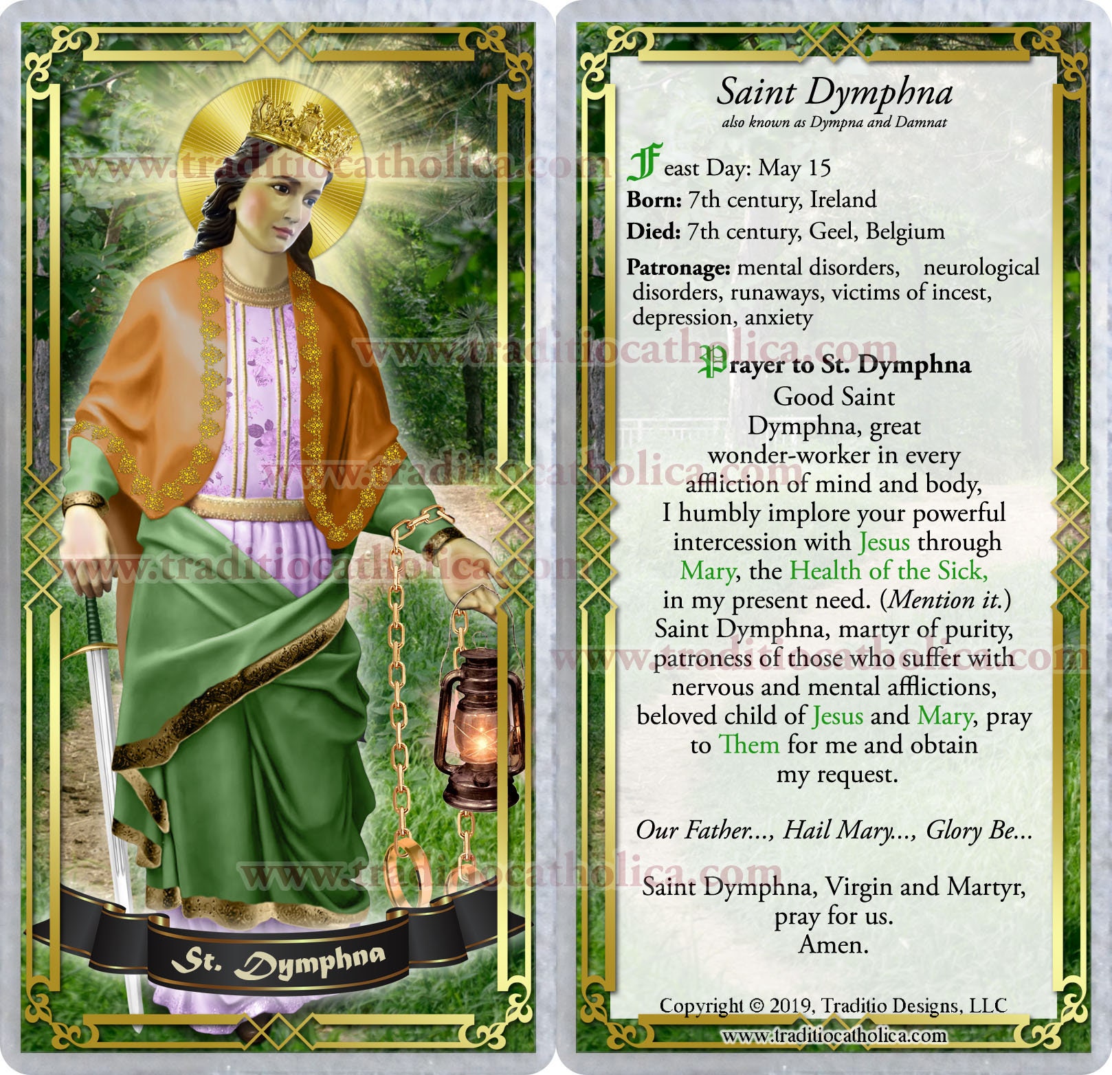 Saint Dymphna, Ireland Laminated Holy Prayer Cards. Mental Illness ...