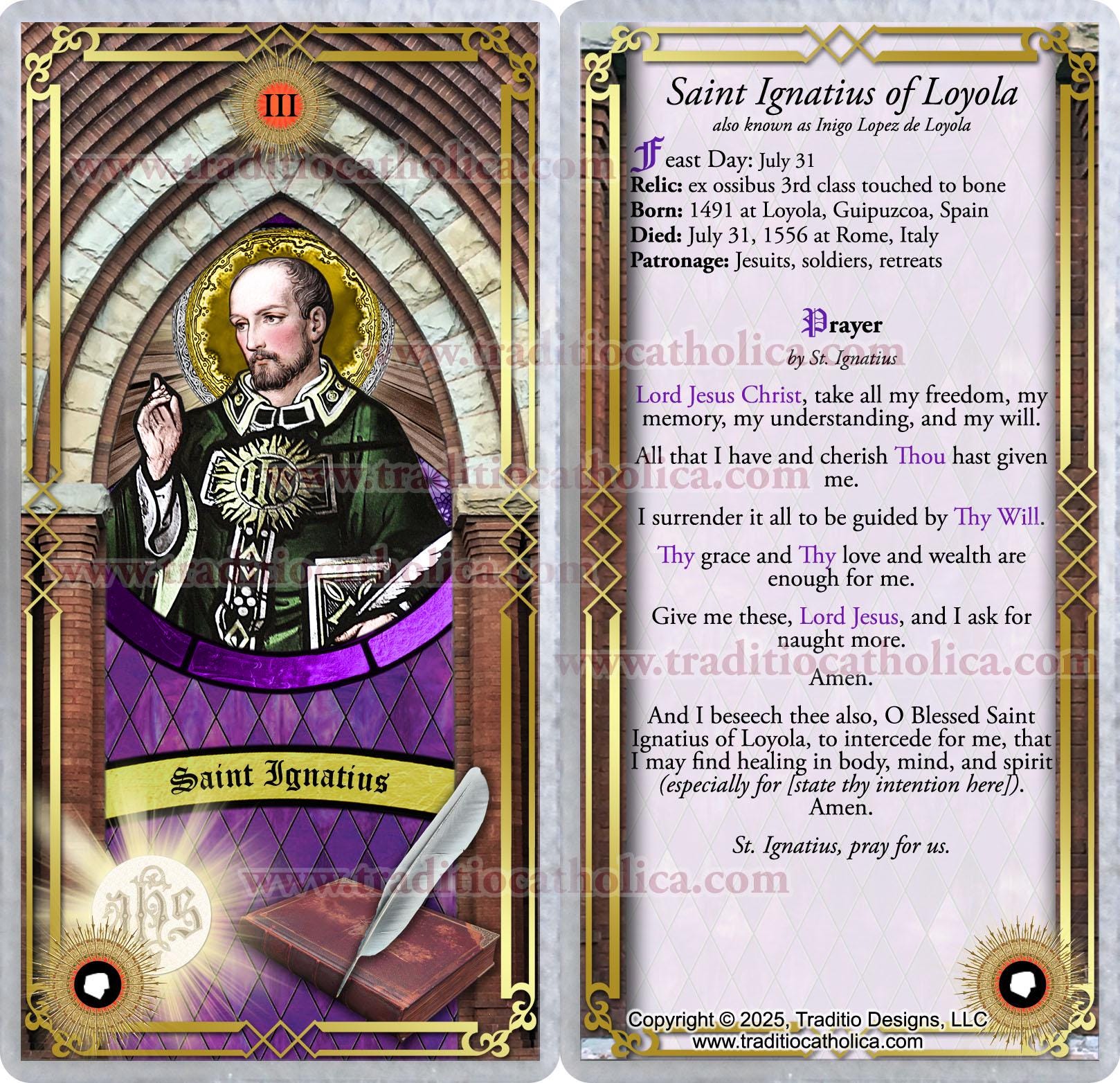 St. Ignatius of Loyola Stained Glass Laminated Holy Prayer Cards ...