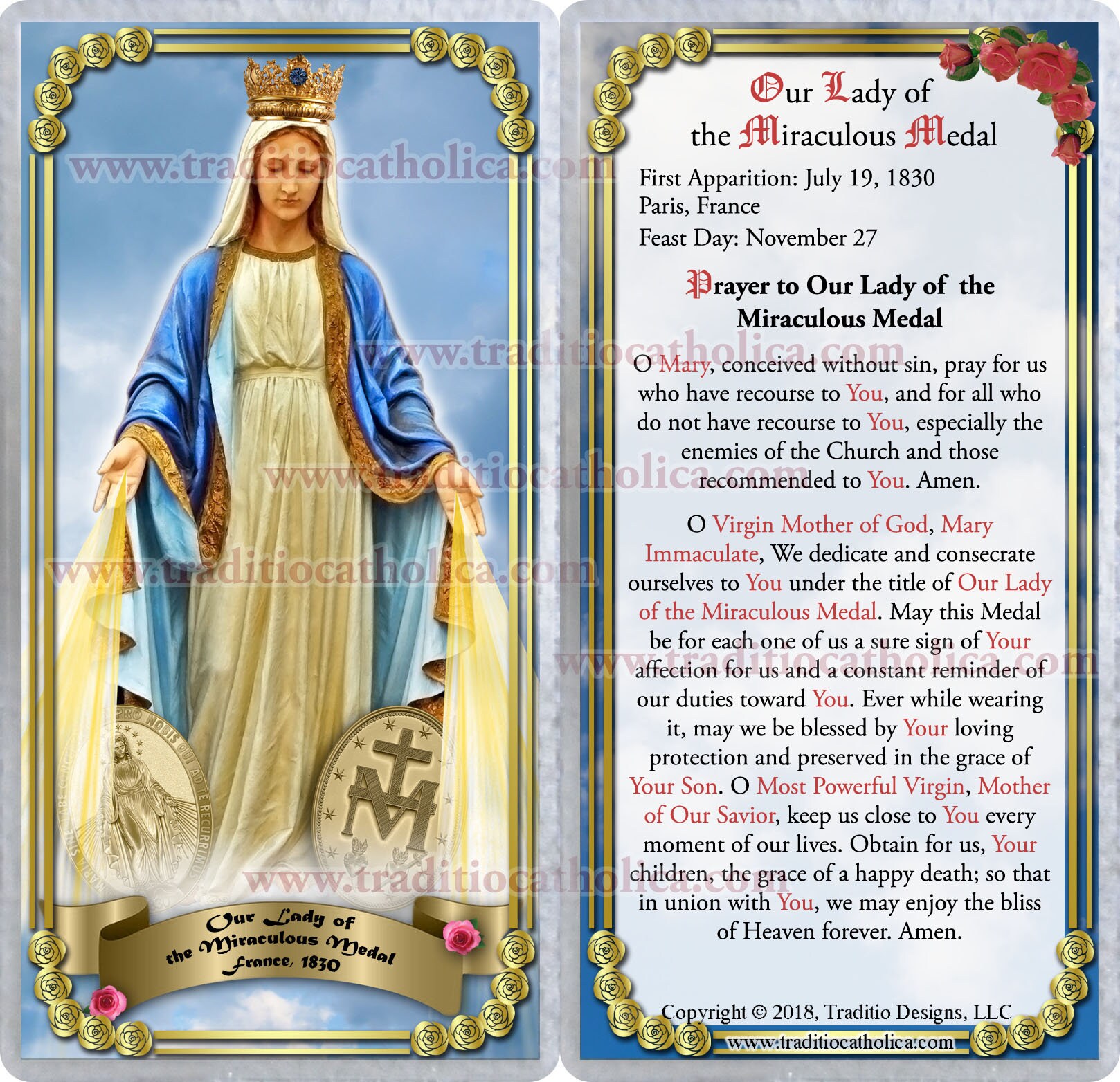 Our Lady of the Miraculous Medal France Laminated Catholic Holy Cards ...