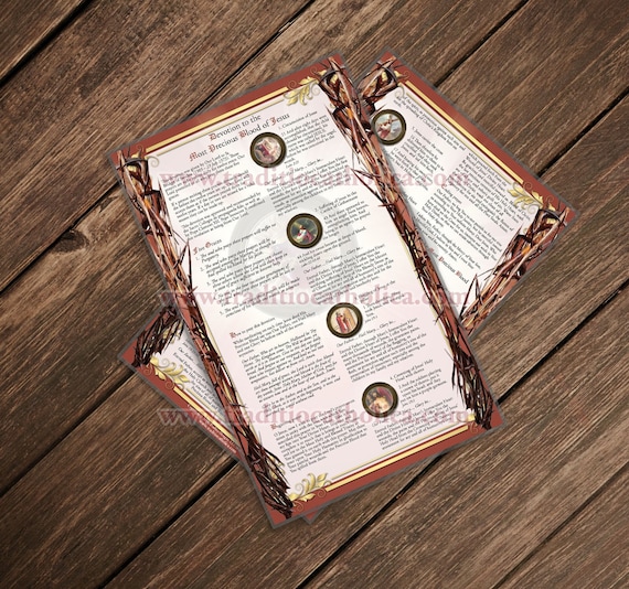 Most Precious Blood of Jesus devotion of St. Saint Bridget of Sweden large laminated Holy Prayer card. Devotional Art. 5 mil thickness