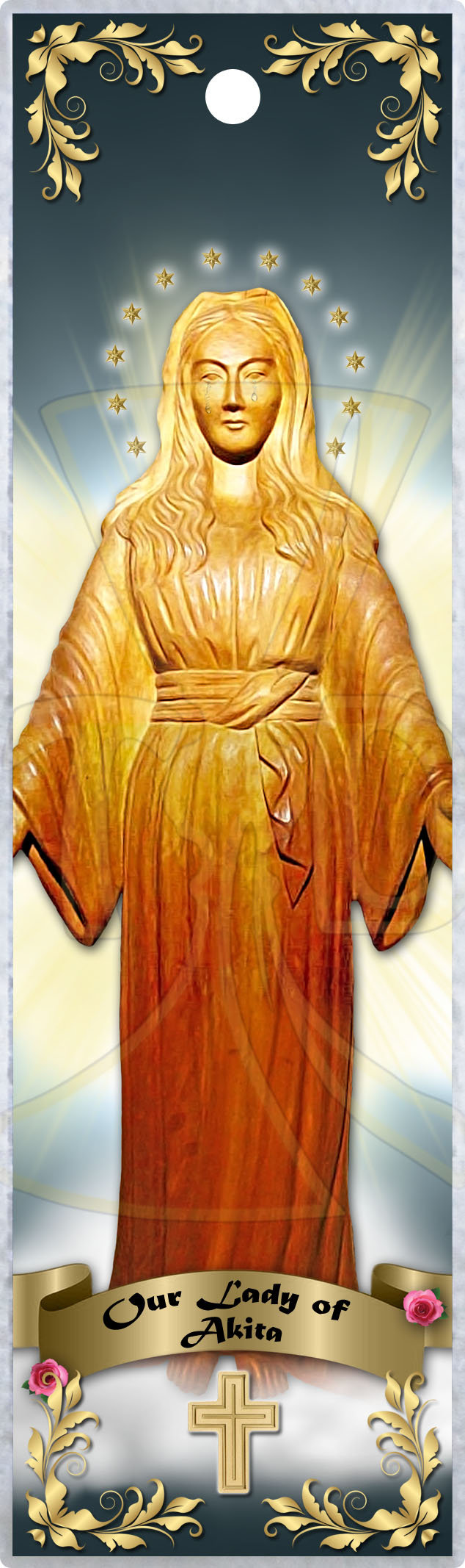 秋田の聖母マリア像（ラミネート加工の聖書のしおり）。聖母マリア像の