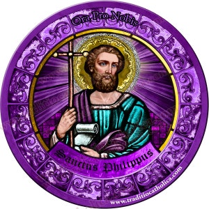 Saint Philip the Apostle Stained Glass round 4 inch custom refrigerator magnet. St. Philip magnet