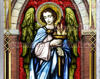 四大天使のステンドグラスラミネート加工聖なる祈りカードセット。聖