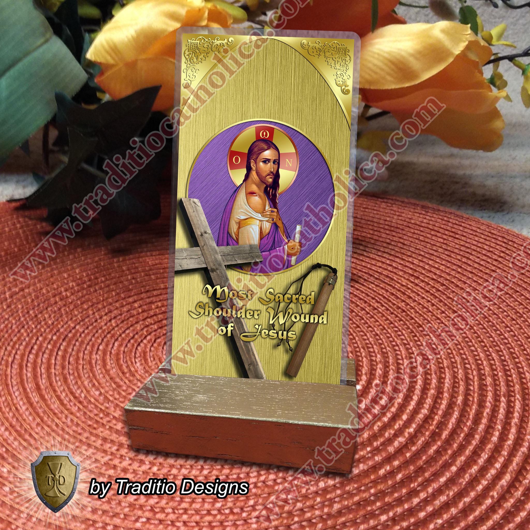 Sacred Shoulder Wound of Jesus Catholic Holy Prayer Card. Eastern
