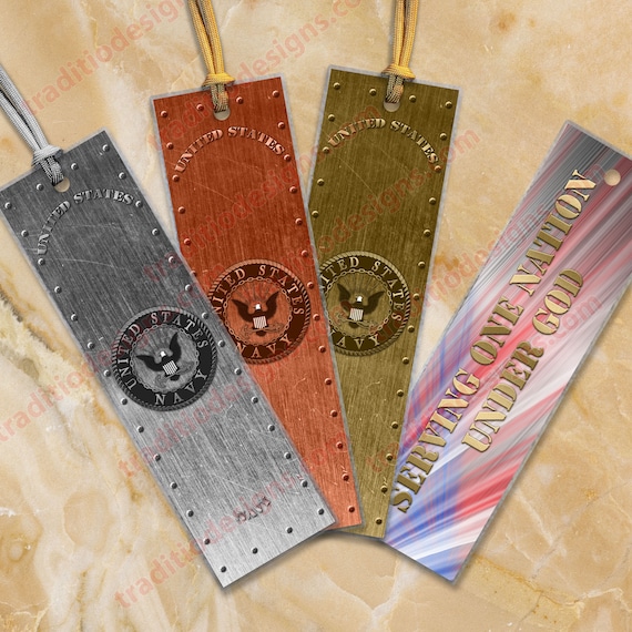 US Navy Metallic Laminated Bookmarks. Custom US Navy Bookmark. Etsy