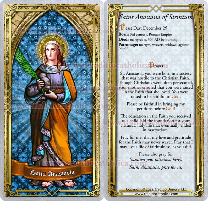Saint Anastasia Roman Martyr Laminated Holy Prayer Cards. Etsy