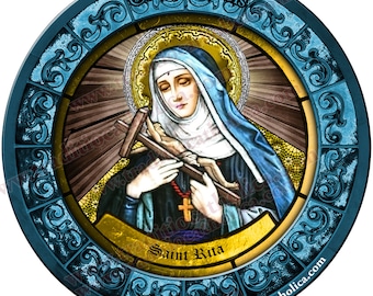 Saint Rita, patron of wounds Stained Glass round 4 inch refrigerator magnet. St. Rita stained glass art.