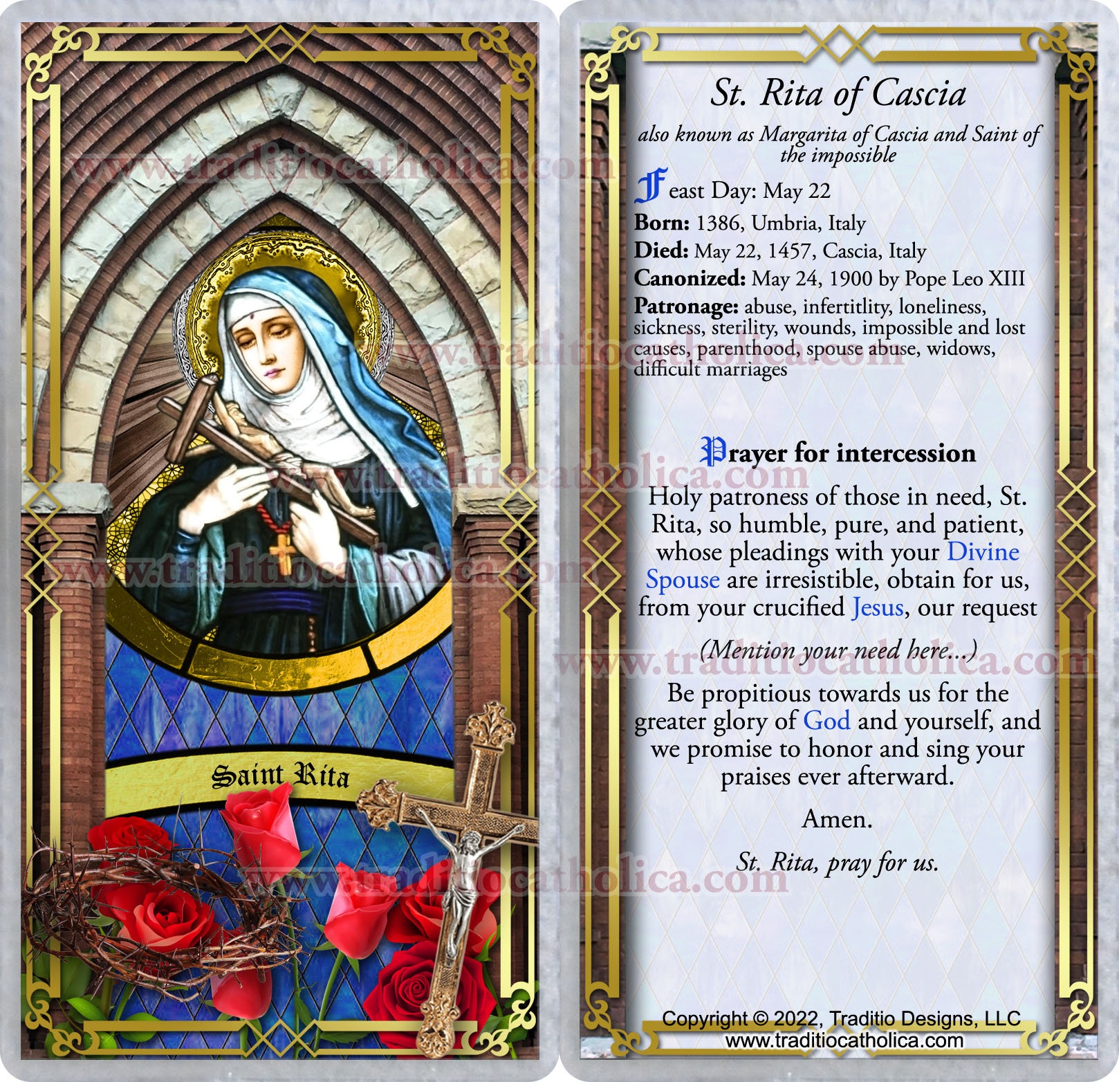 Sv Rita Saint Rita of Cascia, Patron of Wounds - Stained Glass Laminated Holy ...