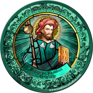 Saint James the Elder the Apostle Stained Glass round 4 inch custom refrigerator magnet. St. James the Elder magnet