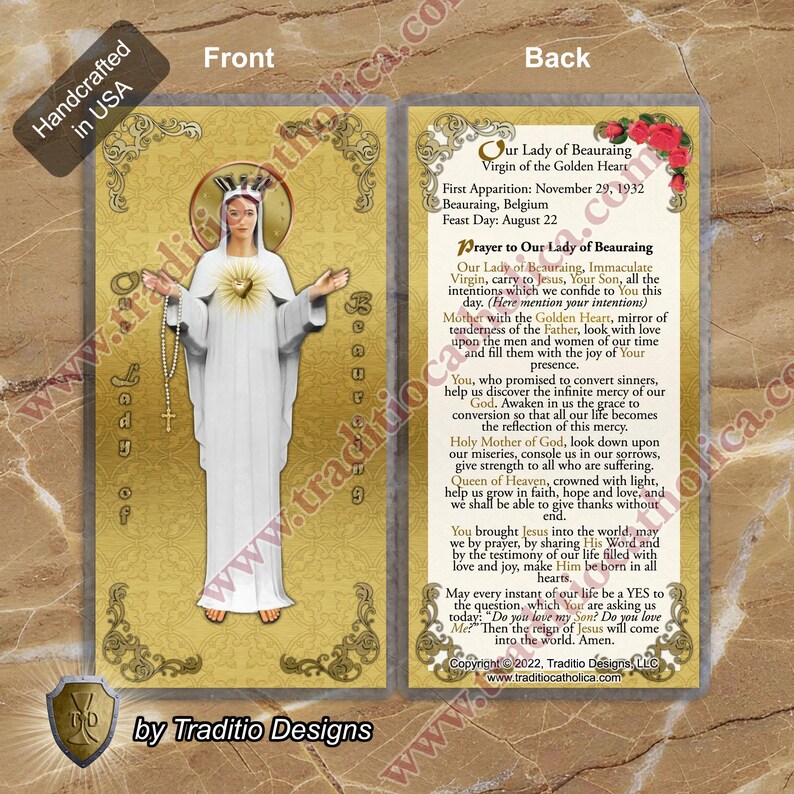Our Lady of Beauraing Belgium Laminated Catholic Holy Prayer Cards ...