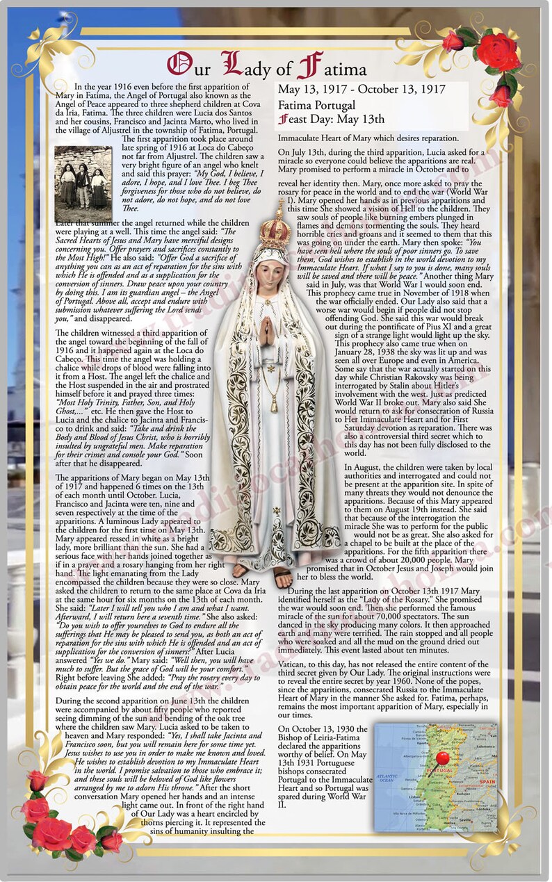 Our Lady of Fatima Portugal Large Laminated Holy Prayer Card ...