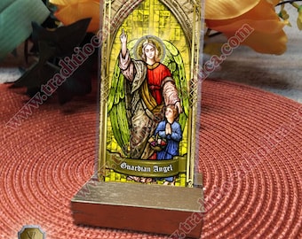 Guardian Angel laminated Holy Prayer cards for boys and girls. Special Guardian Angel prayer card based on statue photography