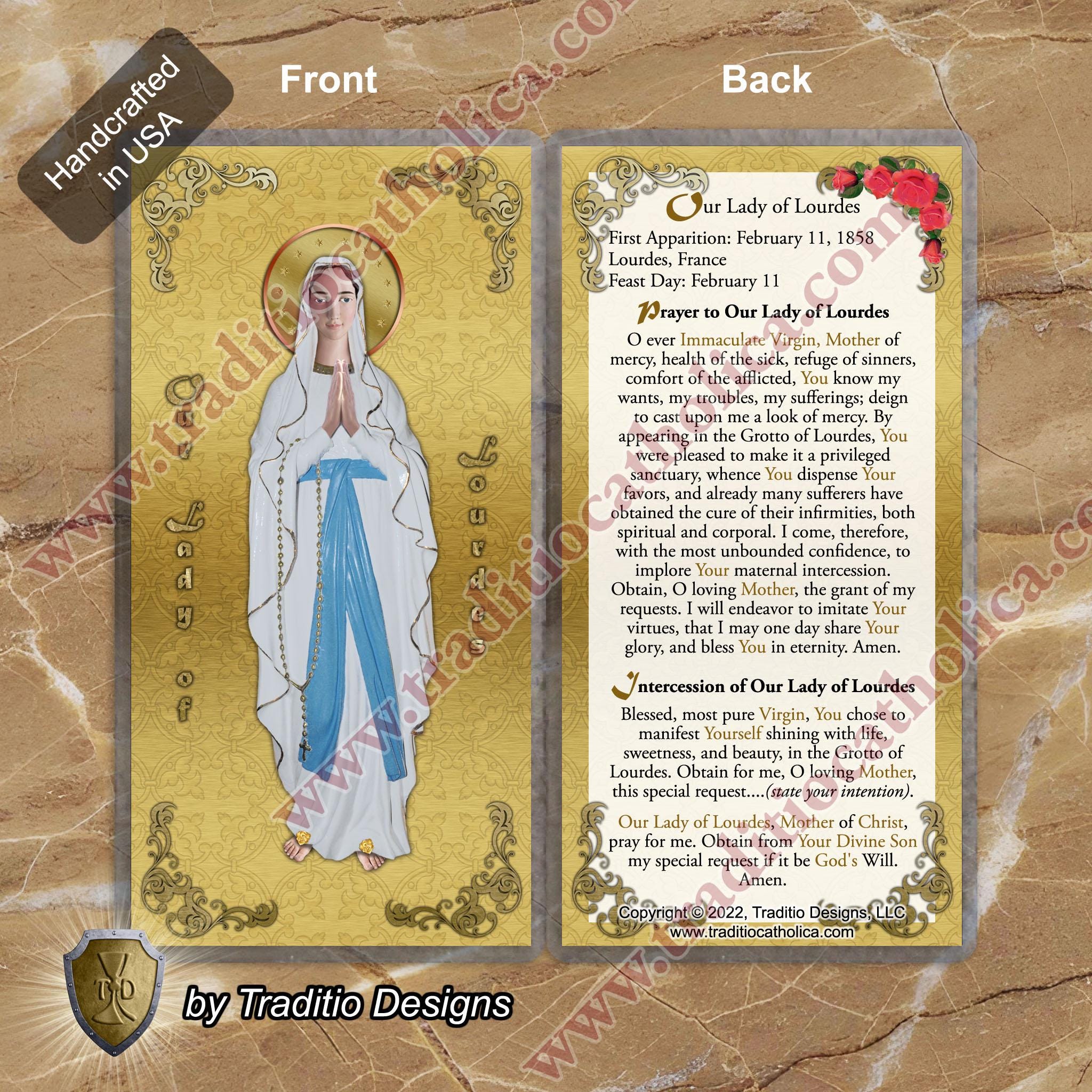 Our Lady of Lourdes Laminated Catholic Holy Prayer Cards. Our Lady of ...