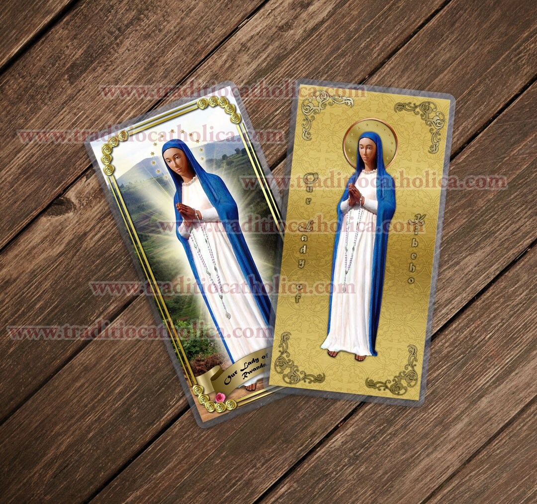 Our Lady of Kibeho, Rwanda Laminated Holy Prayer Cards. Statue of Mary