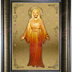 Our Lady of Akita framed prints with silver or gold frame. Our Lady of Akita 5x7 size picture.