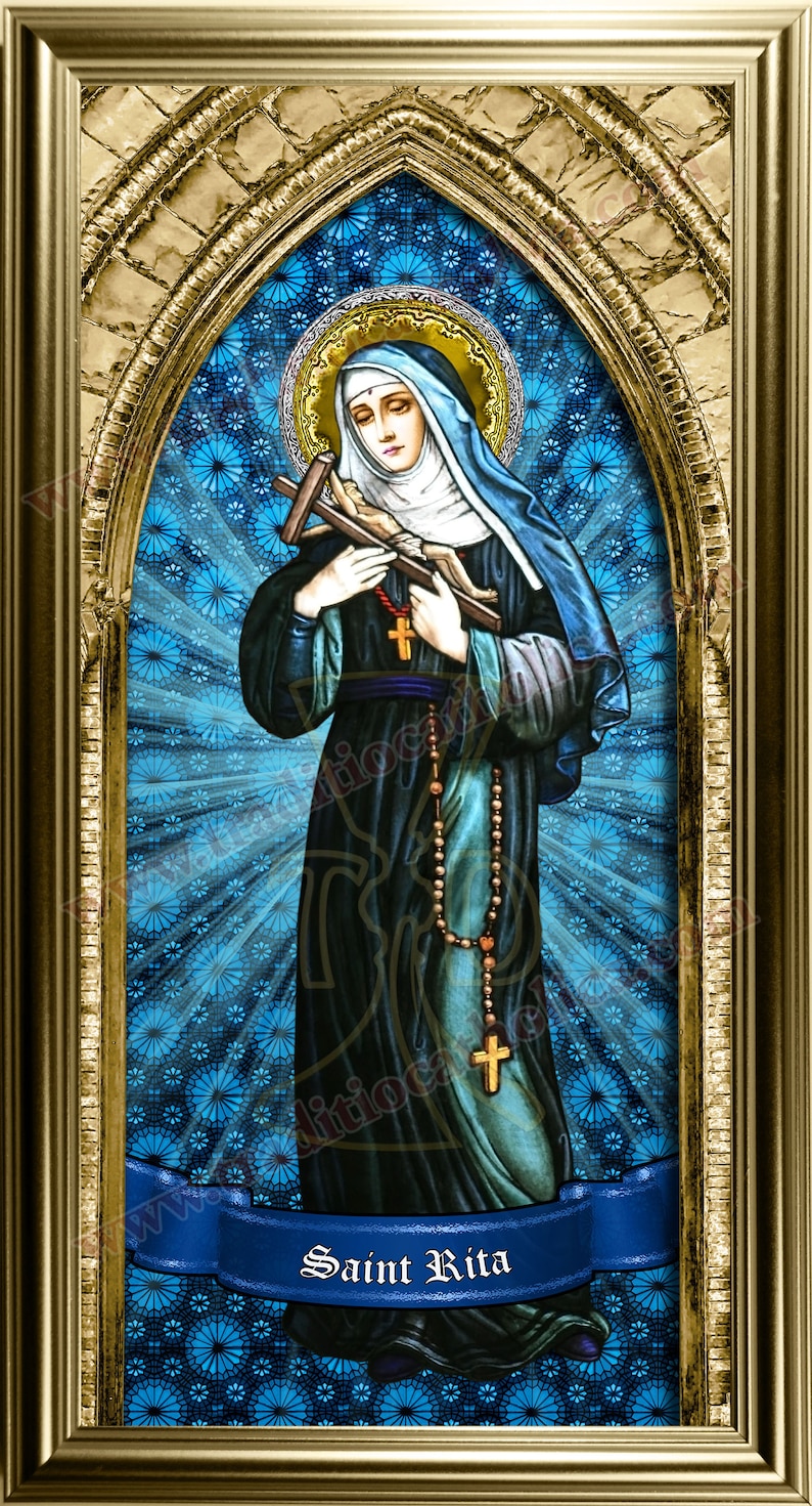 Saint Rita of Cascia Stained Glass Handcrafted Framed Print. 7x14 Size ...