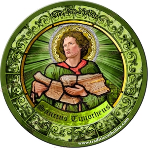 Saint Timothy the Apostle Stained Glass round 4 inch custom refrigerator magnet. St. Timothy magnet