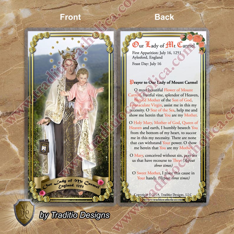 Our Lady of Mt Mount Carmel Laminated Catholic Holy Cards. Our Lady of ...