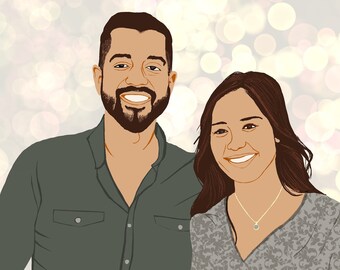 Retrato digital personalizado, arte digital de la imagen, ilustración de pareja familiar moderna, regalo romántico de última hora para el día de San Valentín para él