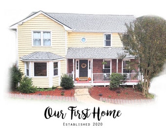 Custom House portrait  from picture -home illustration art - realtor gift -first home Gift - Personalized  Gift - housewarming gift digital