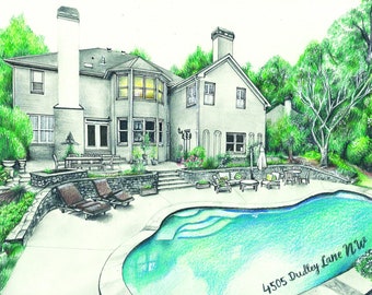Custom House portrait  - house painting  -realtor gift - first home buyer Gift -  Closing Gift - home drawing - housewarming gift