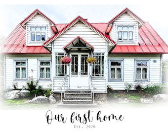 Custom House portrait  from picture -home illustration art - realtor gift -first home Gift - Personalized  Gift - housewarming gift digital
