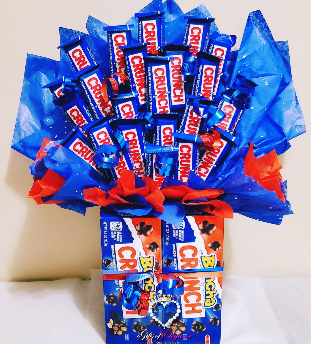 Crunch Bar, CRUNCH, Candy Bouquet, Edible Arrangement, 4th of July, Red