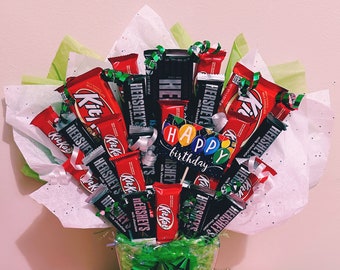 Happy Birthday, Birthday Bouquet, Candy Bouquet, KitKat, Hershey’s chocolate, Gift basket, Gifts, Edible Arrangment, Custom Gifts, Chocolate