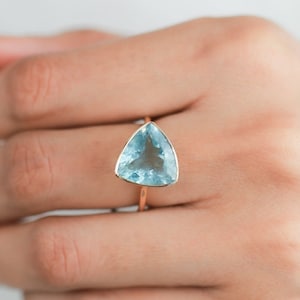 9 Carat Aquamarine Ring in Solid Gold | Bezel Set Statement Ring | Bold March Birthstone | 12x15mm Candy Cut | Aquamarine Gift for Her