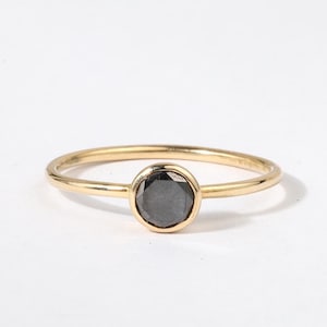 Brilliant Cut Round Black Diamond Engagement Ring, 18K Yellow Gold Stacking Ring, Dainty Diamond Ring, Unique Christmas Gift, Ready to Ship