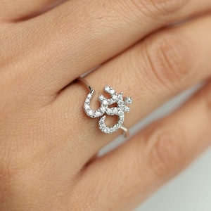 Solid Gold Diamond Ring, Statement Om Ring with Natural Diamonds, Elegant Om Jewelry, Unique Diamond Ring, Gift for Her