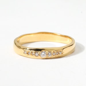 18K Solid Gold Wave Bandring mit natürlichen / Labor gewachsenen Diamanten, klobiger Ehering, Gelbgold Diamant Verlobungsring