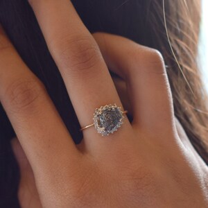 Raw Gray Diamond Engagement Ring, Rough Diamond Halo ring, Unique Proposal Ring in Gray Diamond halo ring, 2 carat Diamond, Rough diamond image 4