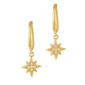 Star Diamond Huggie Earrings | 14k Solid Gold Celestial Drop Earrings | Dainty Gold Hoop Earrings | Everyday Gift for Her | Huggie Hoops