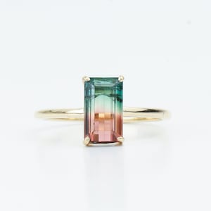 Watermelon tourmaline engagement ring/  Bicolor 14k solid gold ring/ Tourmaline anniversary promise ring/ Proposal ring/ Gift for her