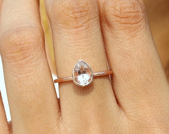 Pear Cut Peach Morganite Engagement Ring, 14k 18k Solid Gold