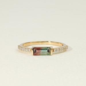 Bicolor Watermelon Tourmaline Diamond Engagement Ring | 14K Solid Gold | Unique Tourmaline Anniversary Promise Ring | Gift for Her